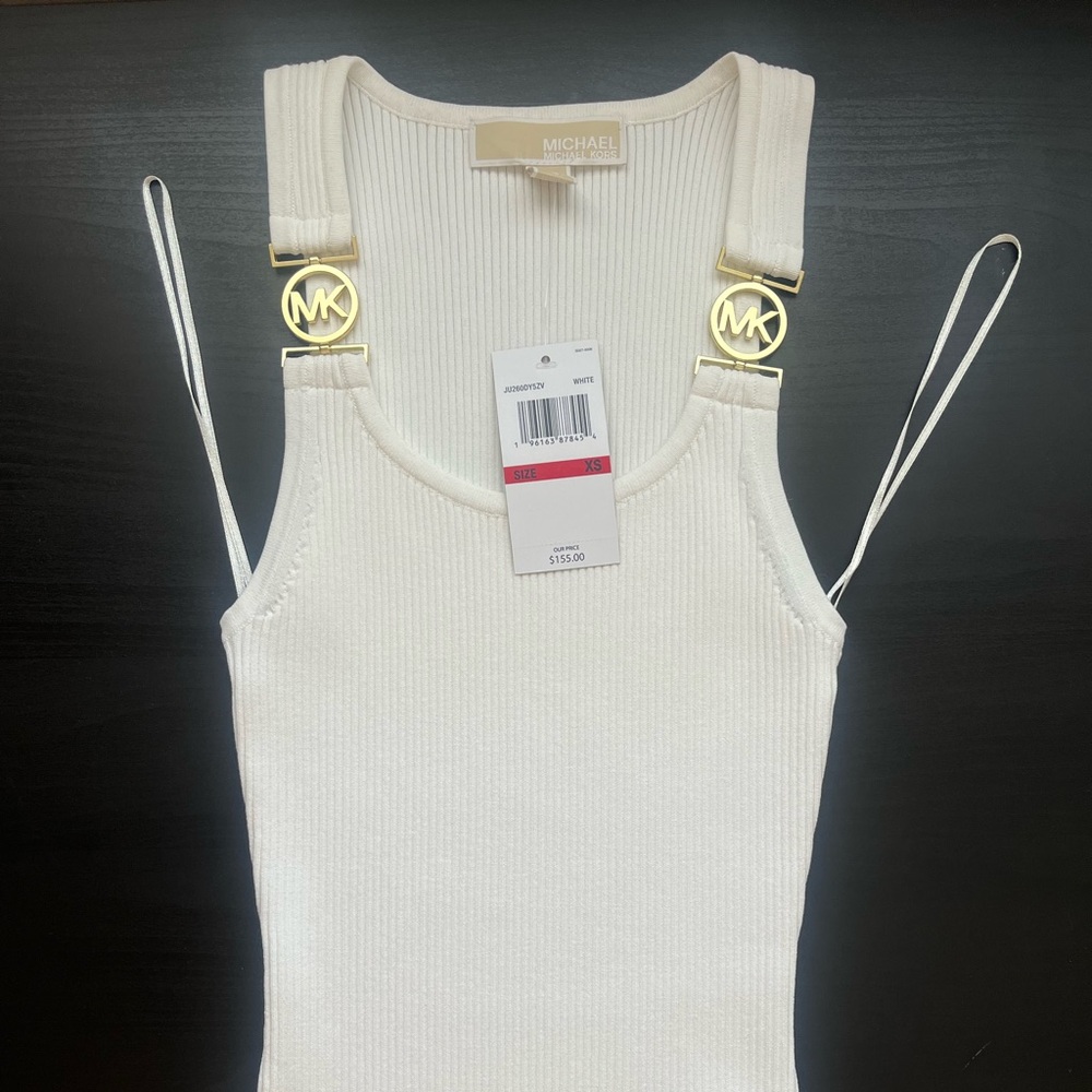 Michael Kors Scoop Neck Ribbed Tank with MK Logo hardware